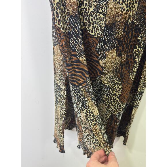 Vintage Brown Black Animal Print Skirt Long Slit Flowy Waist Sz S - Picture 5 of 10